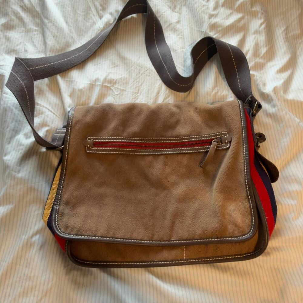Gap 1969 Messenger Bag Brown Canvas Plaid Interior #crossbodybag #vintage